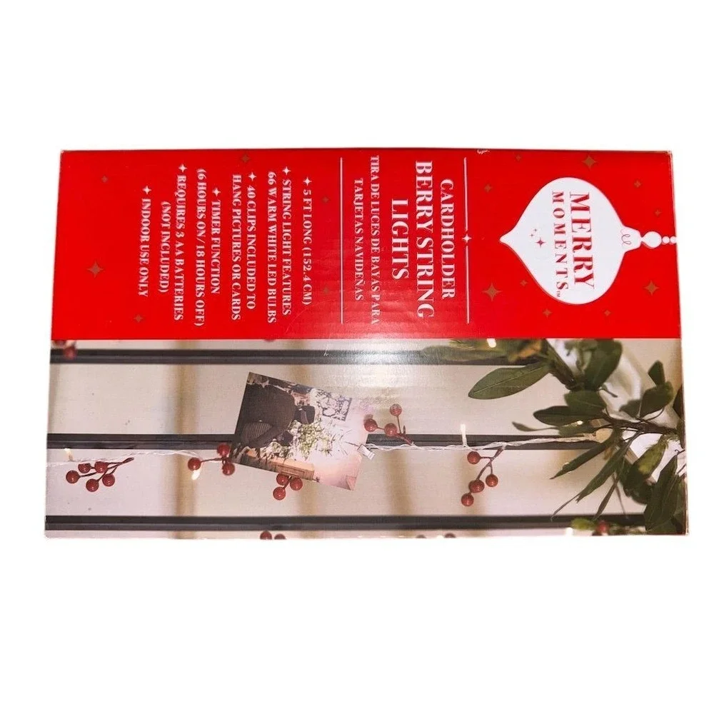 Collections Etc Merry Moments Cardholder Berry String Lights 5ft LED‎ Christmas